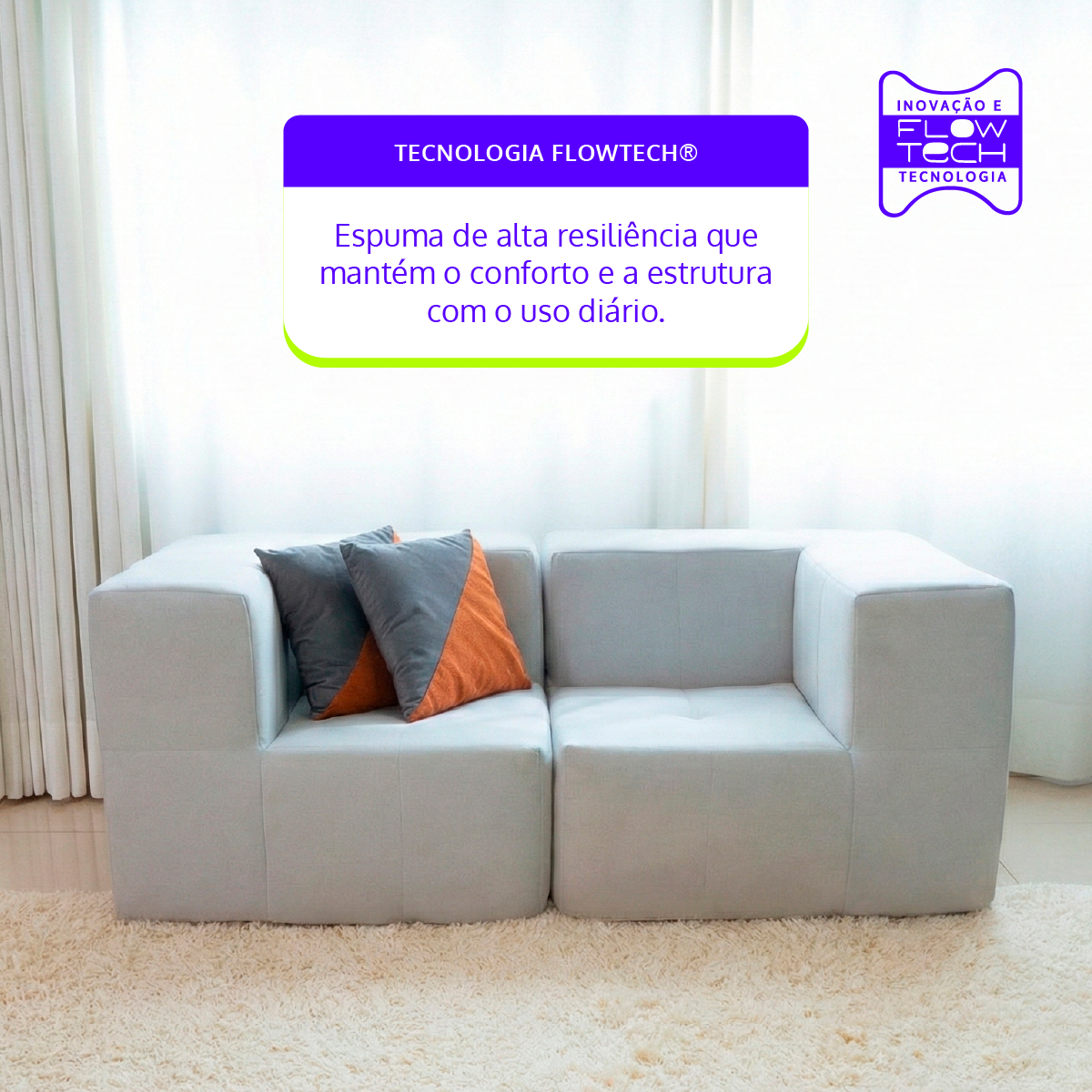 Sofá Modular 2 Lugares 2 Cantos em Boucle Cinza