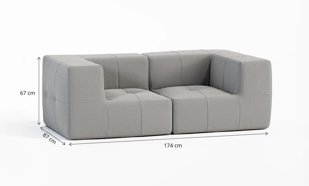Sofá Modular 2 Lugares 2 Cantos em Boucle Cinza