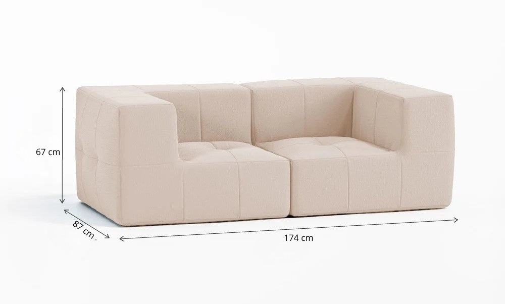 Sofá Modular 2 Lugares 2 Cantos em Boucle Bege