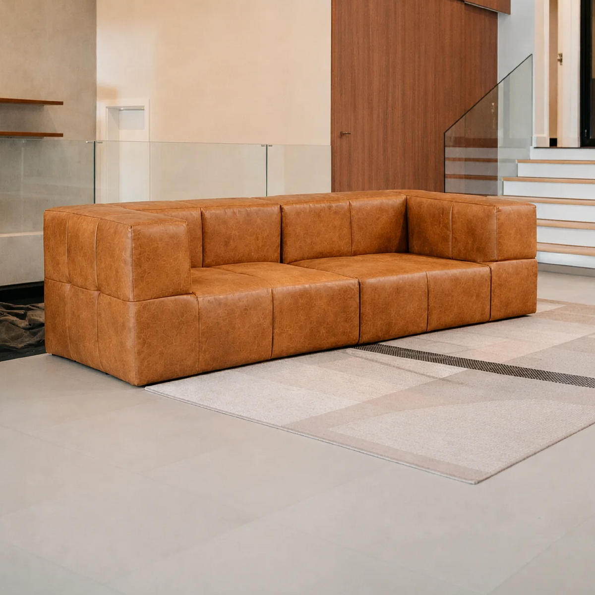 Sofá Modular 2 Lugares 2 Cantos em Poli-Couro Marrom