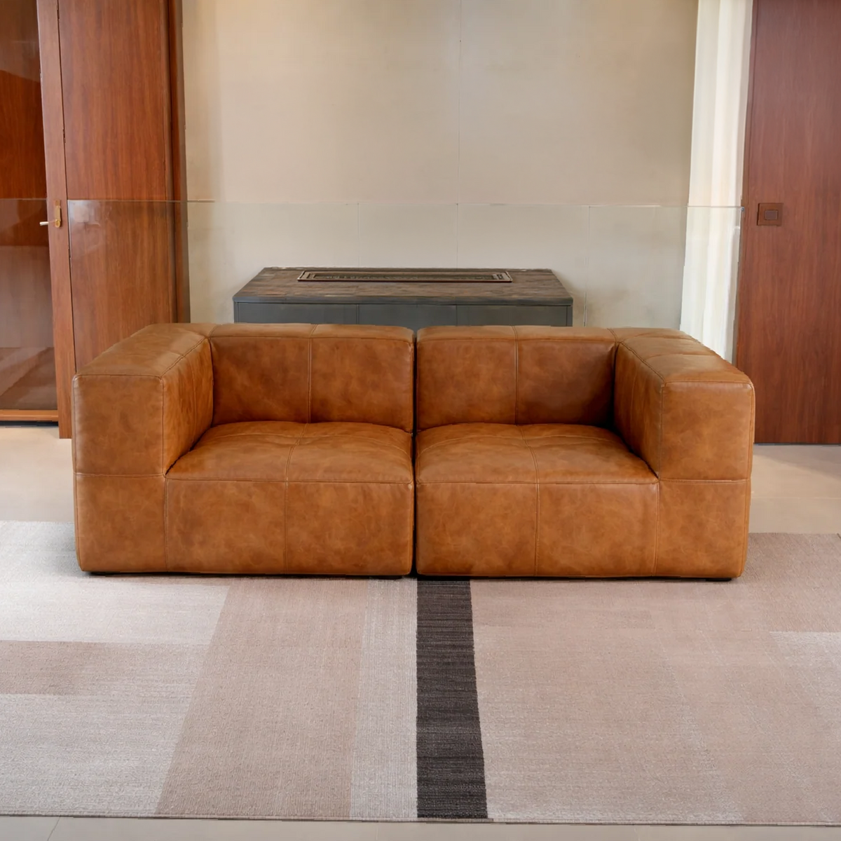 Sofá Modular 2 Lugares 2 Cantos em Poli-Couro Marrom