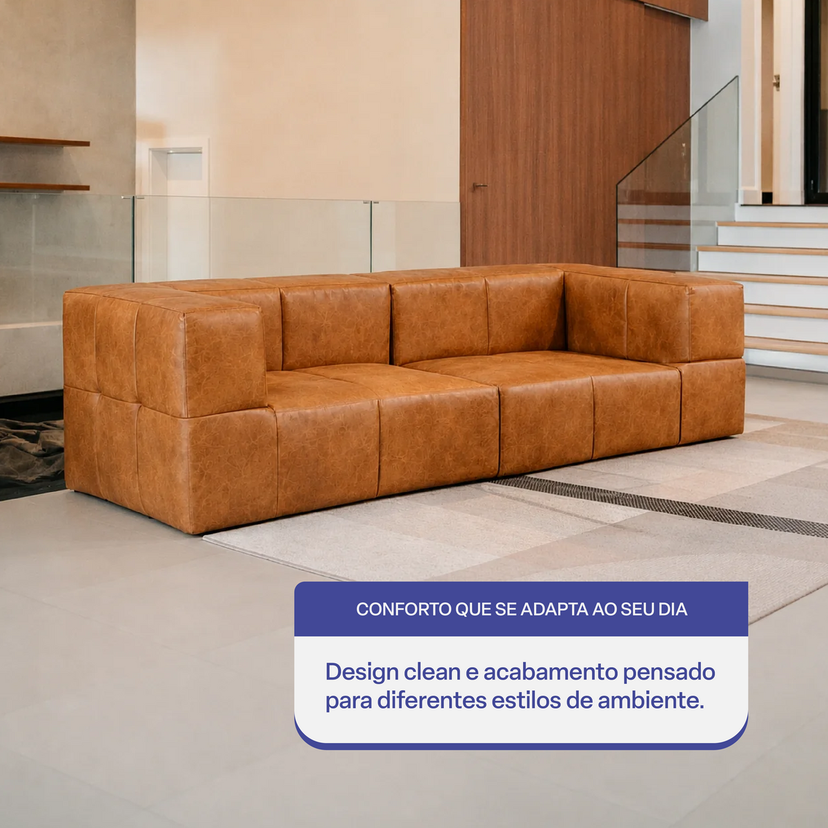 Sofá Modular 2 Lugares 2 Cantos em Poli-Couro Marrom