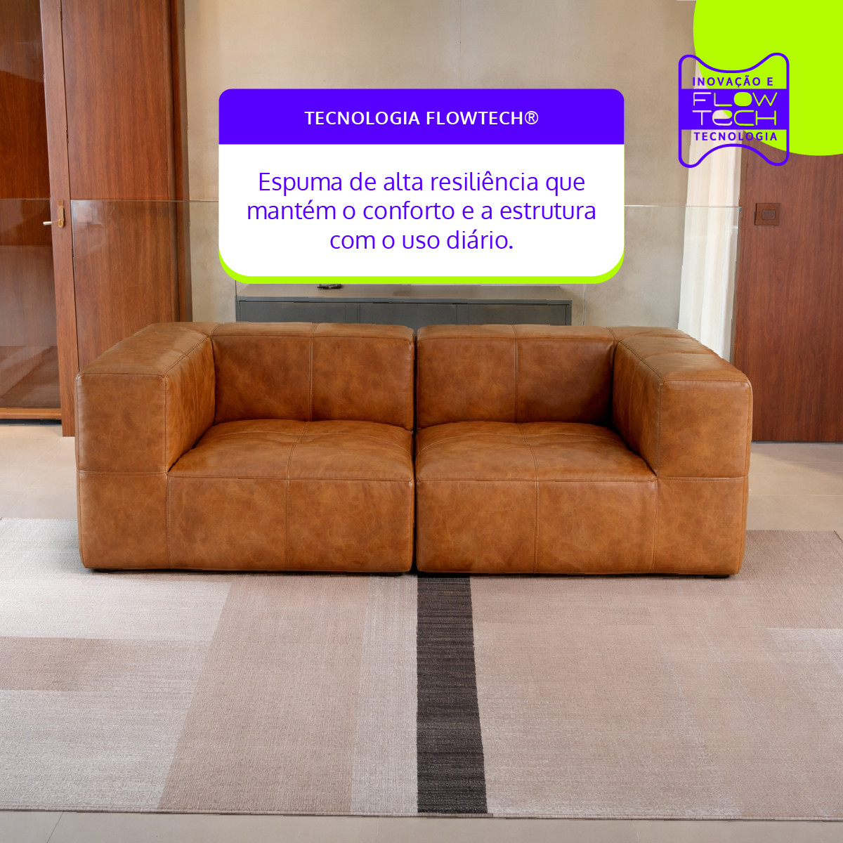 Sofá Modular 2 Lugares 2 Cantos em Poli-Couro Marrom