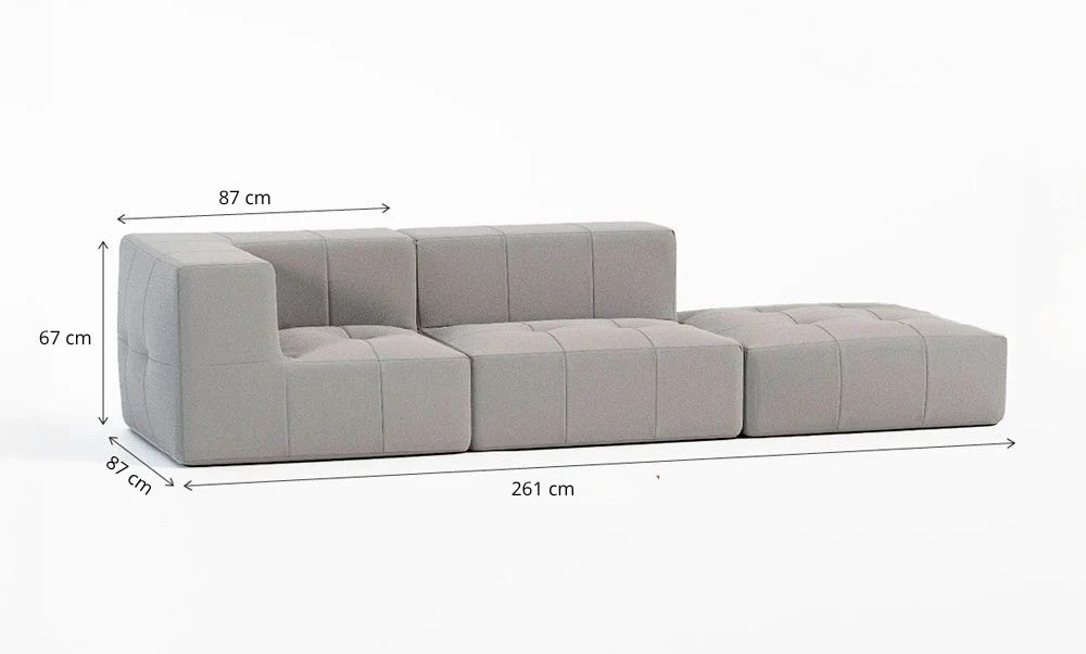 Sofá Modular 2 Lugares 1 Canto com 1 Apoio de Pé em Boucle Cinza