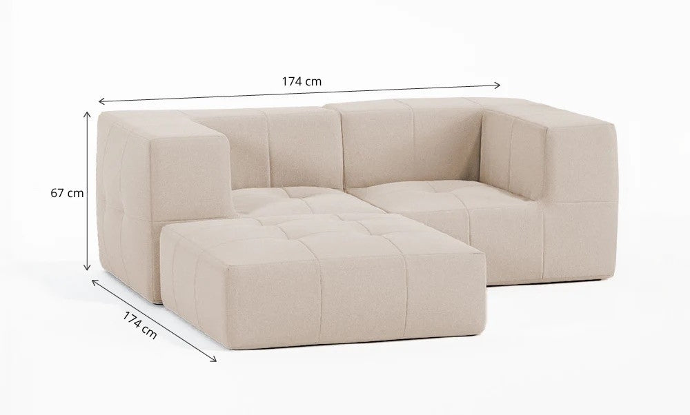 Sofá Modular 2 Lugares 2 Cantos com 1 Apoio de Pé em Boucle Bege