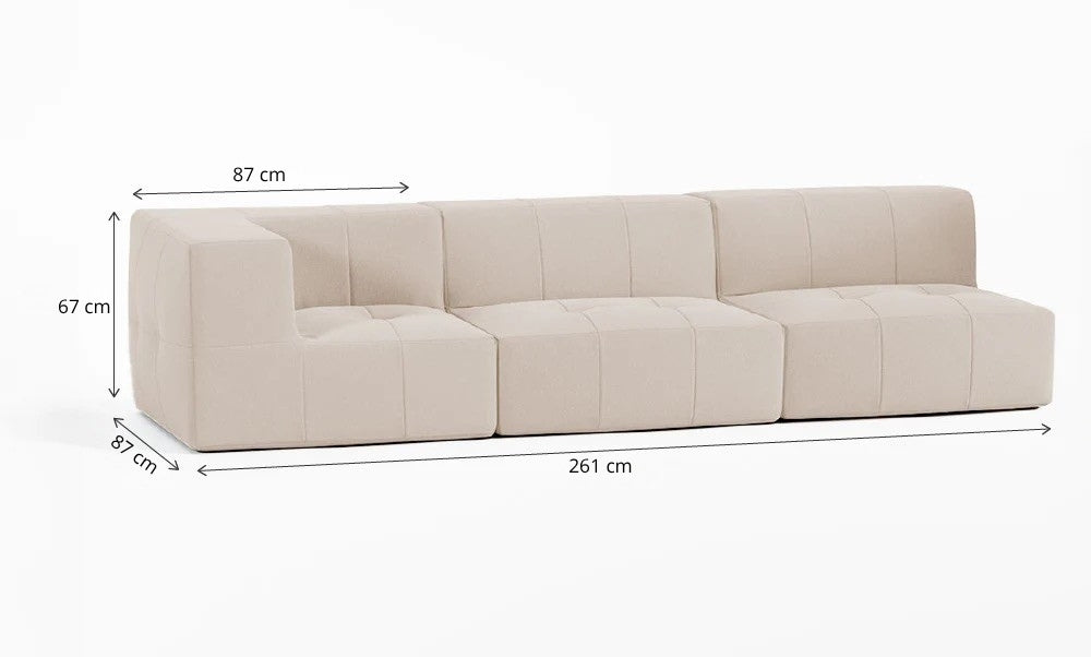 Sofá Modular 3 Lugares 1 Canto em Boucle Bege
