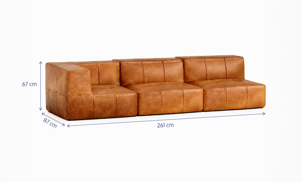 Sofá Modular 3 Lugares 1 Canto em Poli-Couro Marrom
