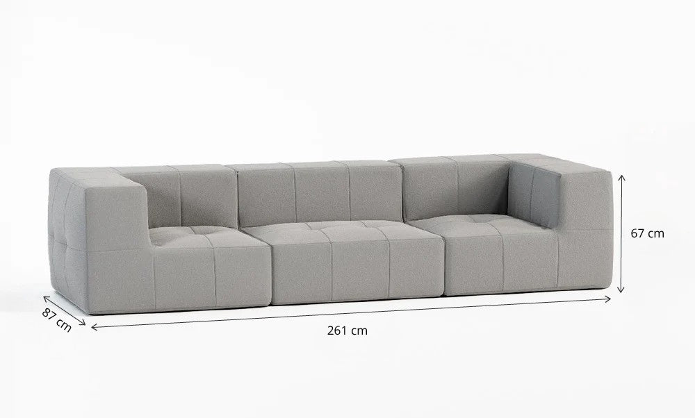 Sofá Modular 3 Lugares 2 Cantos em Boucle Cinza