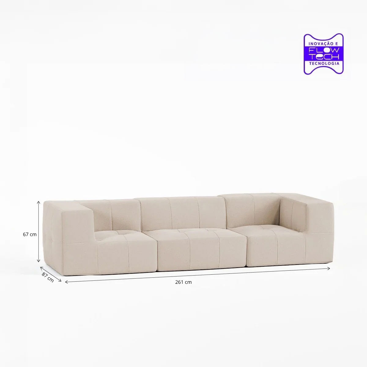 Sofá Modular 3 Lugares 2 Cantos em Boucle Bege