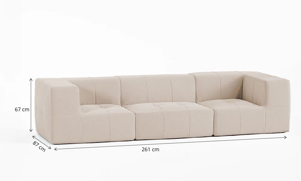Sofá Modular 3 Lugares 2 Cantos em Boucle Bege