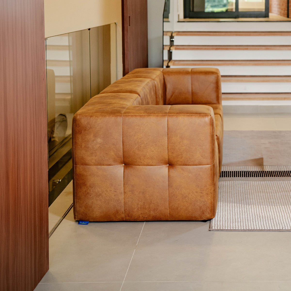 Sofá Modular 3 Lugares com 2 Cantos em Poli-Couro Marrom