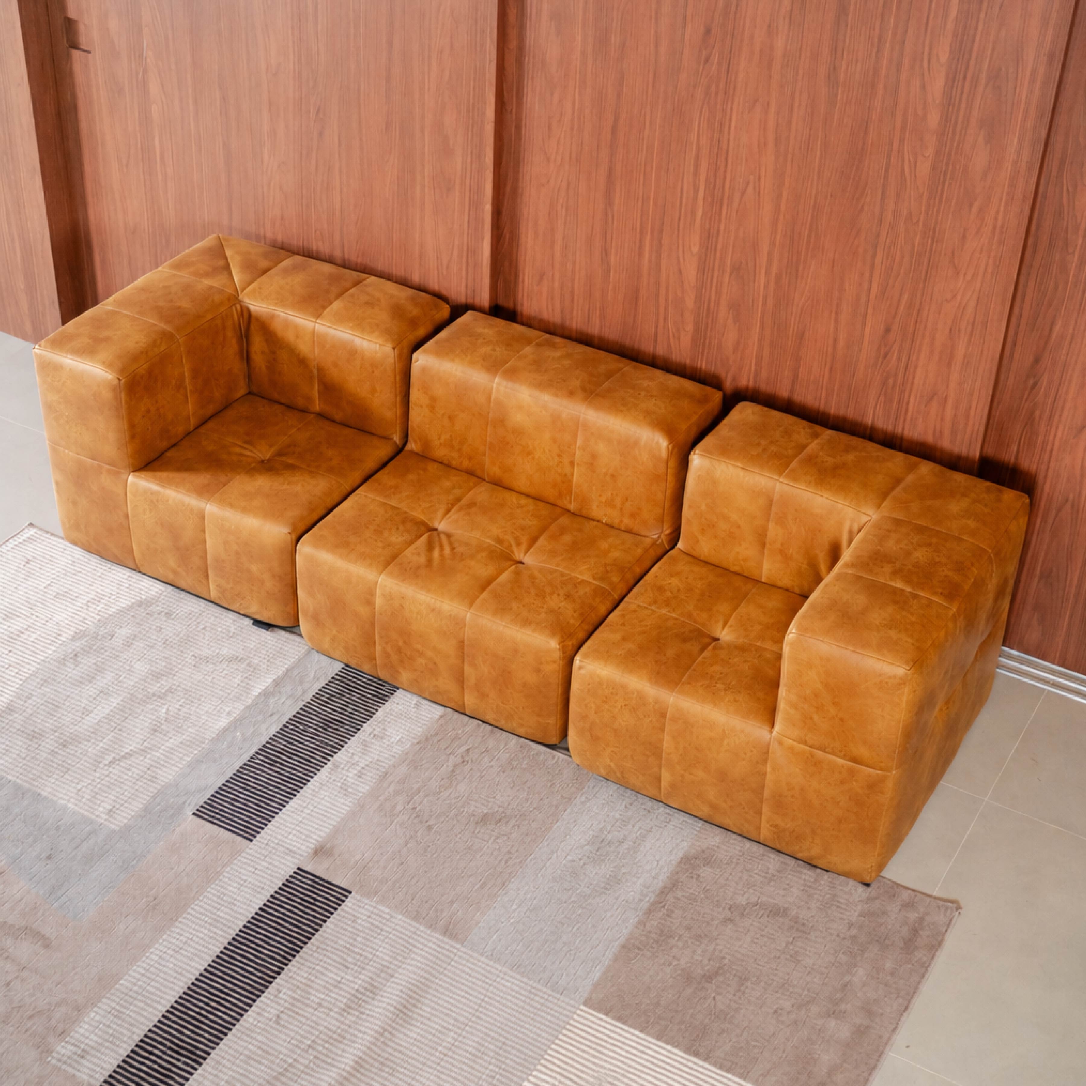 Sofá Modular 3 Lugares com 2 Cantos em Poli-Couro Marrom