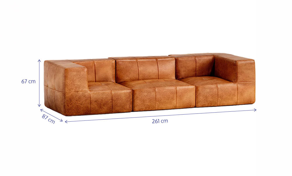 Sofá Modular 3 Lugares com 2 Cantos em Poli-Couro Marrom