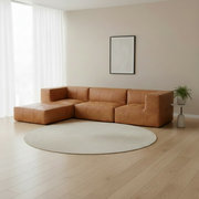 Sofá Modular 3 Lugares 2 Cantos com 1 Apoios de Pé em Poli-Couro Marrom