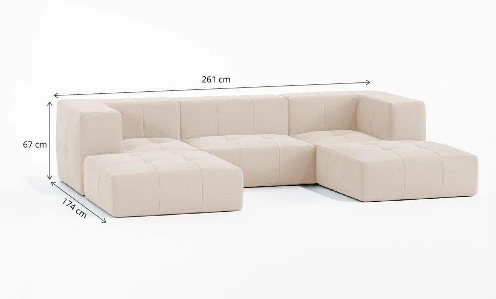 Sofá Modular 3 Lugares 2 Cantos com 2 Apoios de Pé em Boucle Bege