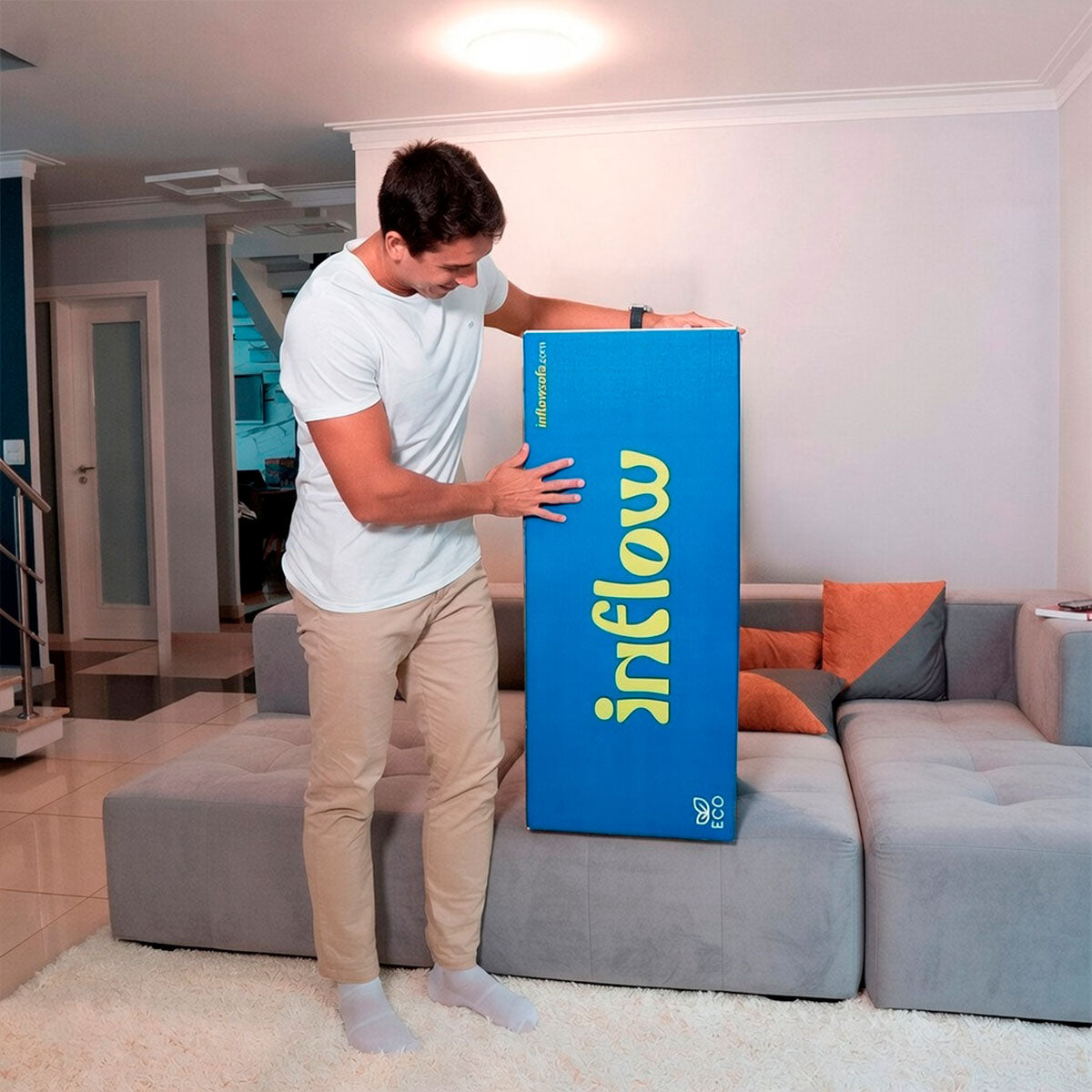 Sofá Modular 3 Lugares 2 Cantos com 3 Apoios de Pé em Boucle Cinza