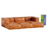 Sofá Modular Poli-Couro Marrom - 3 Lugares - 2 Cantos com 3 Apoio de Pé