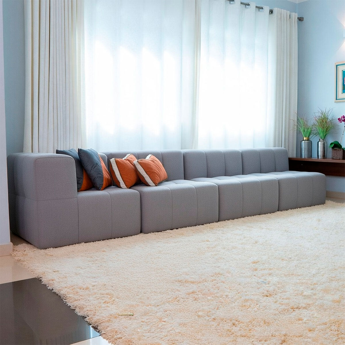 Sofá Modular Boucle Cinza - 4 Lugares - 1 Canto