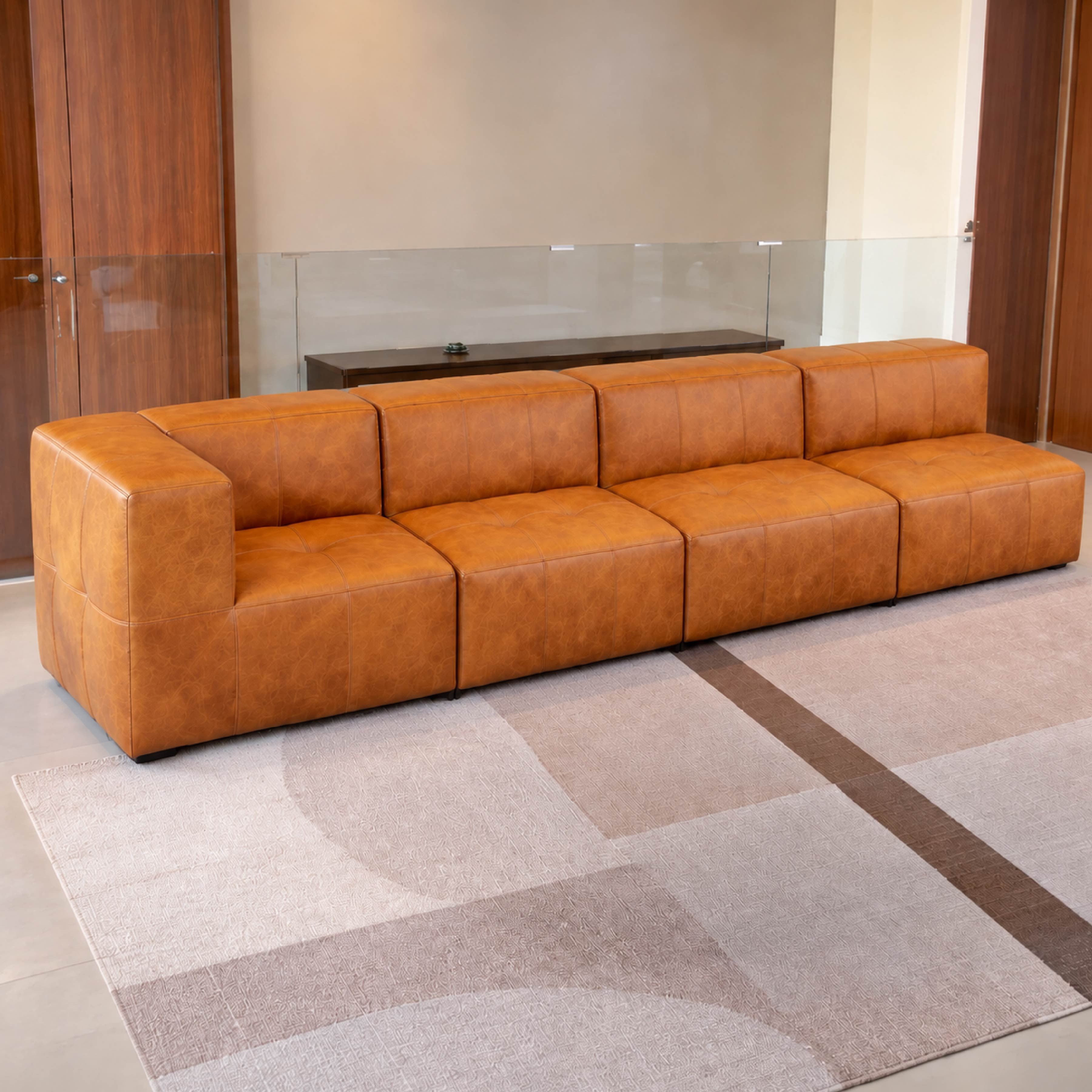 Sofá Modular 4 Lugares 1 Canto em Poli-Couro Marrom