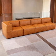 Sofá Modular 4 Lugares 1 Canto em Poli-Couro Marrom