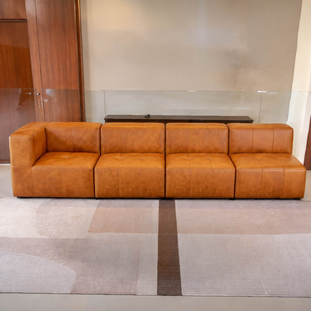 Sofá Modular 4 Lugares 1 Canto em Poli-Couro Marrom