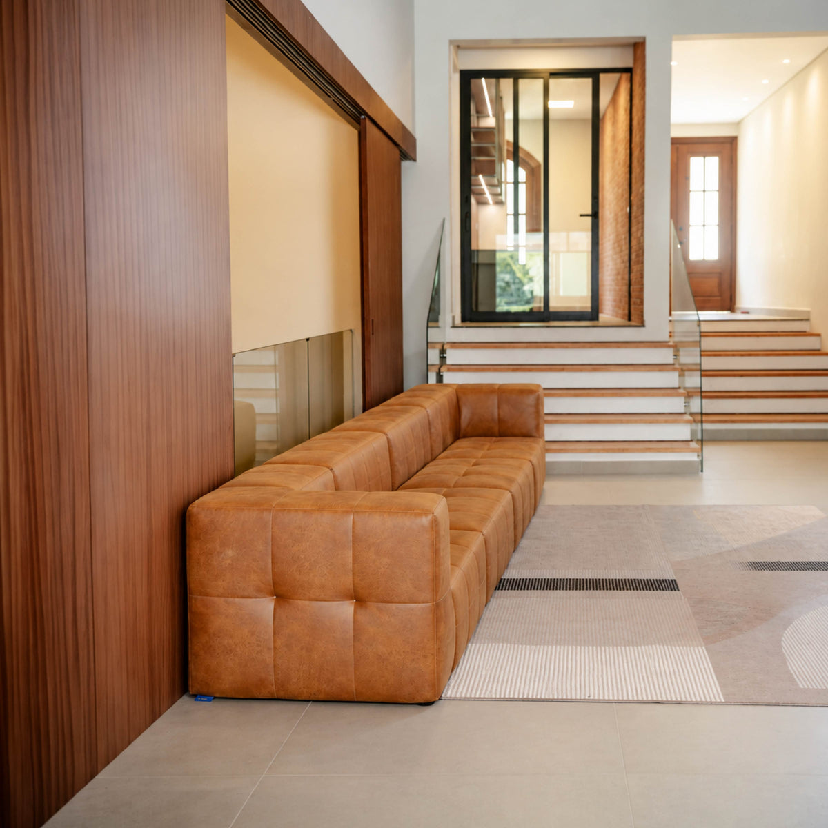 Sofá Modular 4 Lugares 2 Cantos em Poli-Couro Marrom