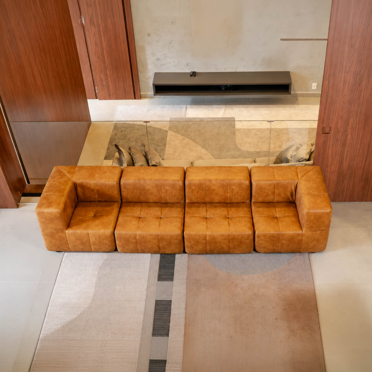 Sofá Modular 4 Lugares 2 Cantos em Poli-Couro Marrom