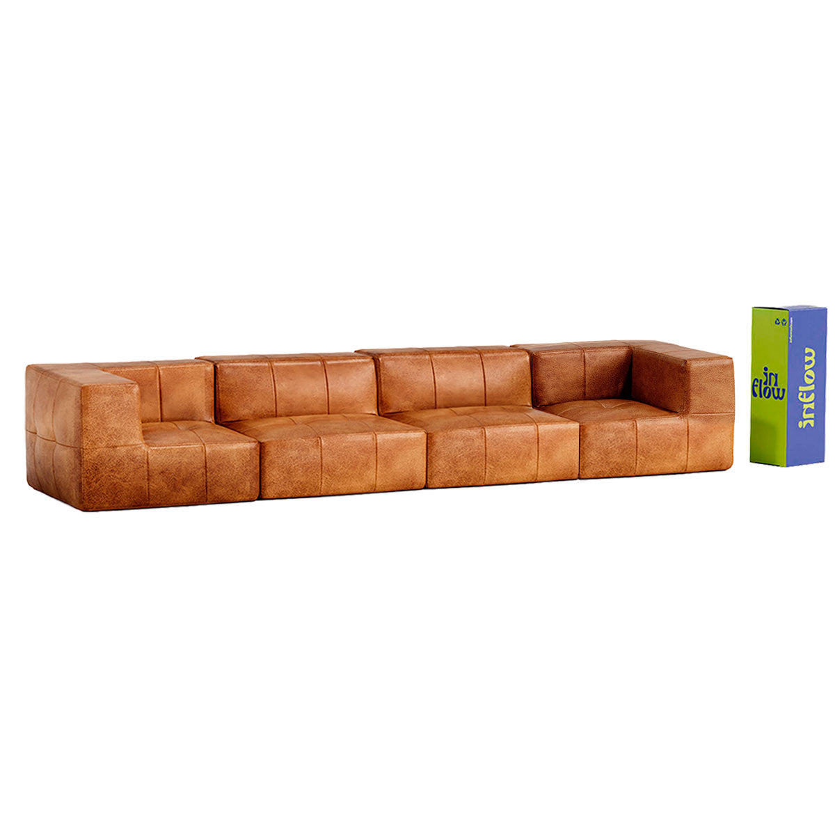 Sofá Modular 4 Lugares 2 Cantos em Poli-Couro Marrom