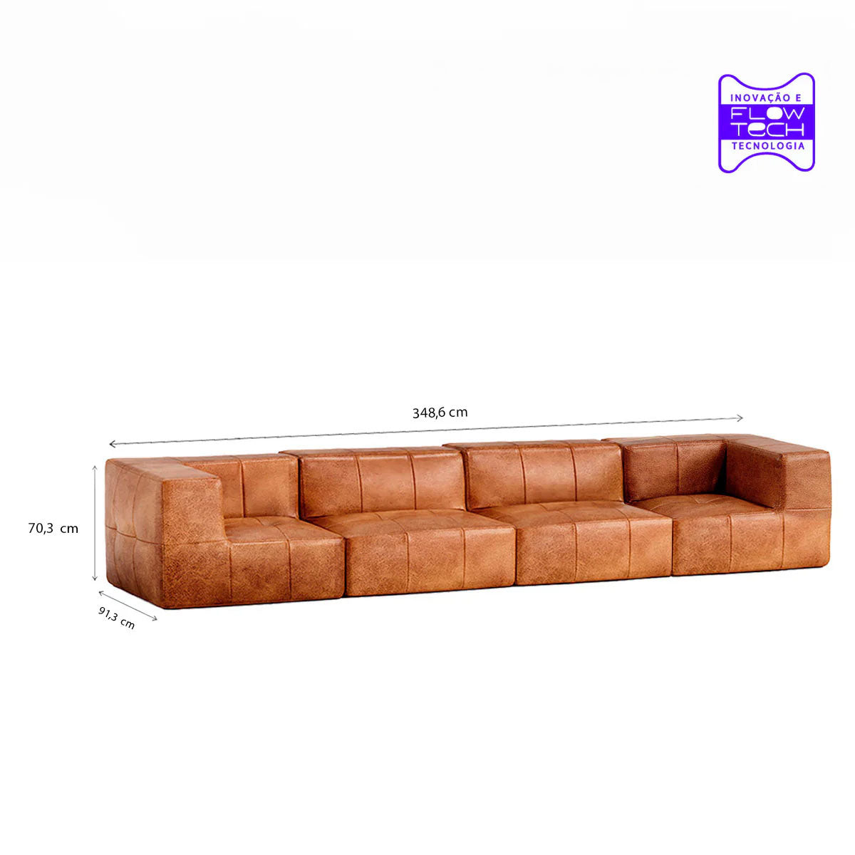 Sofá Modular 4 Lugares 2 Cantos em Poli-Couro Marrom