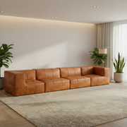 Sofá Modular 4 Lugares 2 Cantos em Poli-Couro Marrom