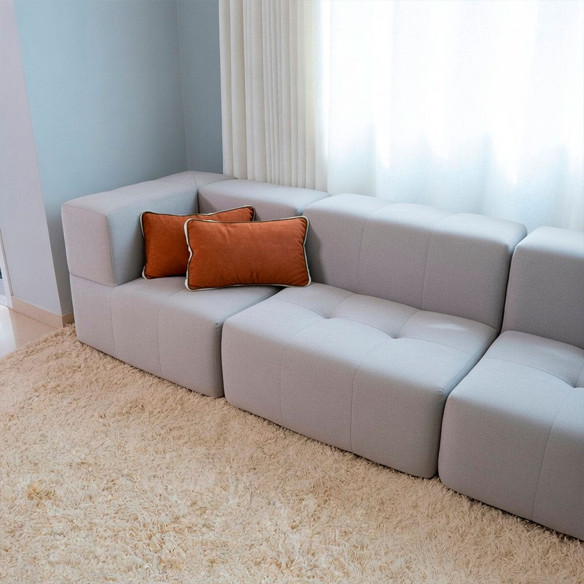 Sofá Modular Boucle Cinza - 4 Lugares - 1 Canto com Apoio de Pé