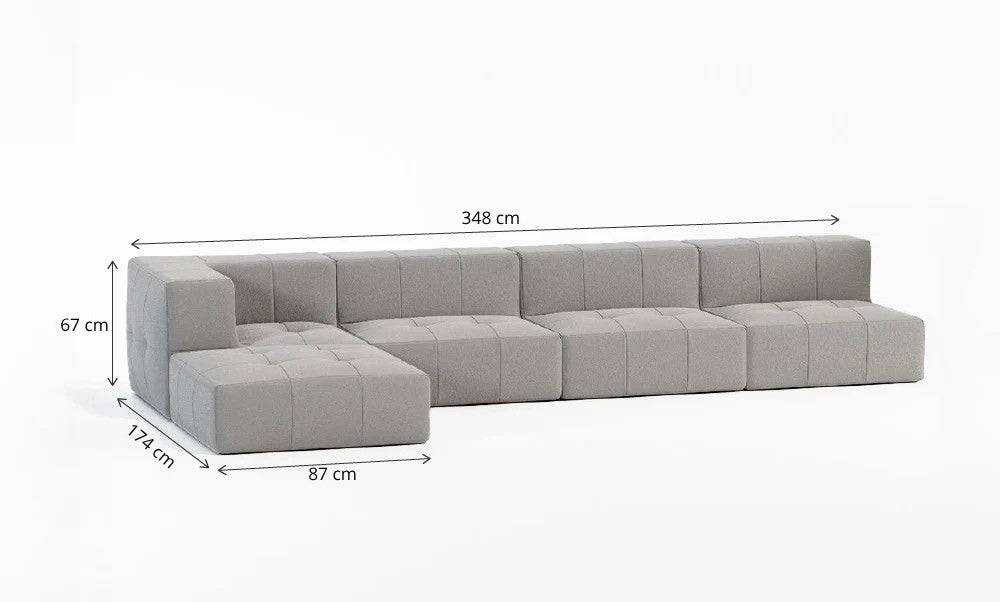 Sofá Modular 4 Lugares 1 Canto com 1 Apoio de Pé em Boucle Cinza