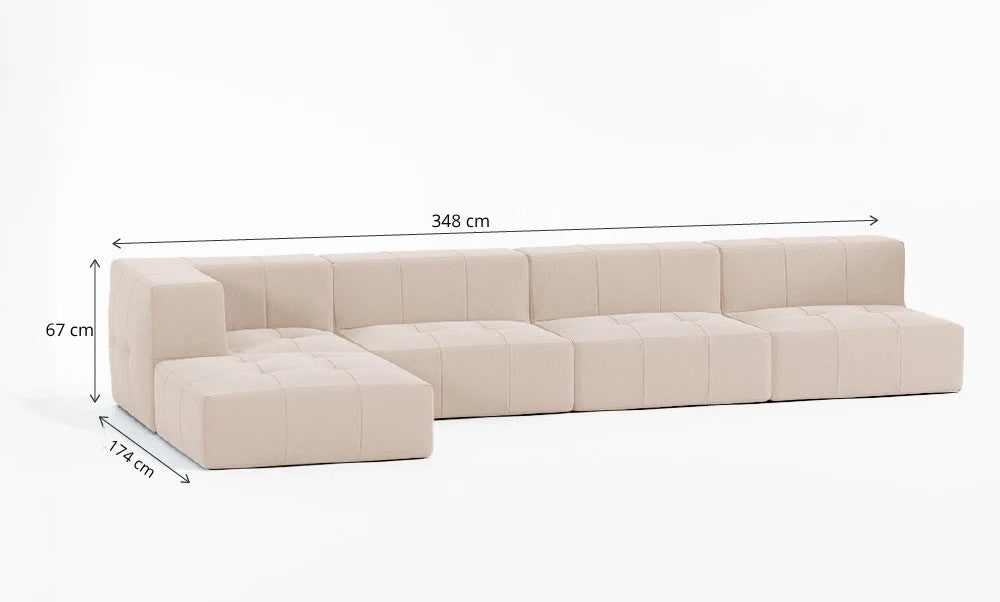 Sofá Modular 4 Lugares 1 Canto com 1 Apoio de Pé em Boucle Bege