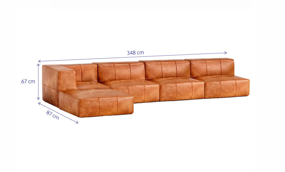 Sofá Modular 4 Lugares 1 Canto com 1 Apoio de Pé em Poli-Couro Marrom