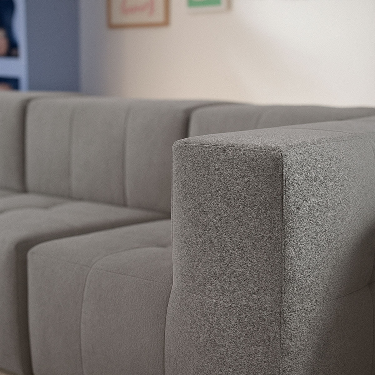 Sofá Modular 4 Lugares 2 Cantos com 1 Apoio de Pé em Boucle Cinza