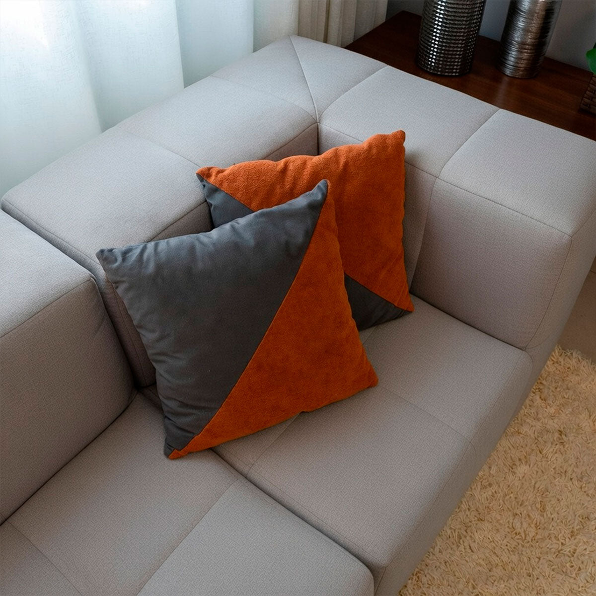 Sofá Modular 4 Lugares 2 Cantos com 1 Apoio de Pé em Boucle Cinza
