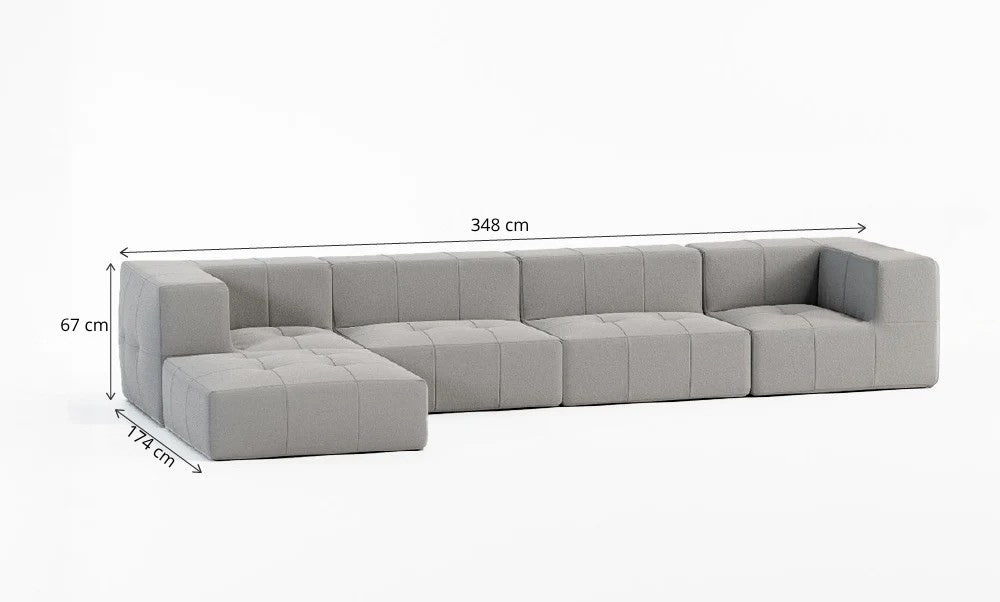 Sofá Modular 4 Lugares 2 Cantos com 1 Apoio de Pé em Boucle Cinza