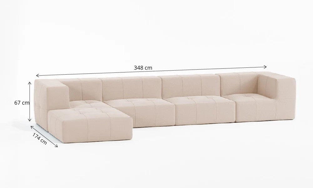 Sofá Modular 4 Lugares 2 Cantos com 1 Apoio de Pé em Boucle Bege