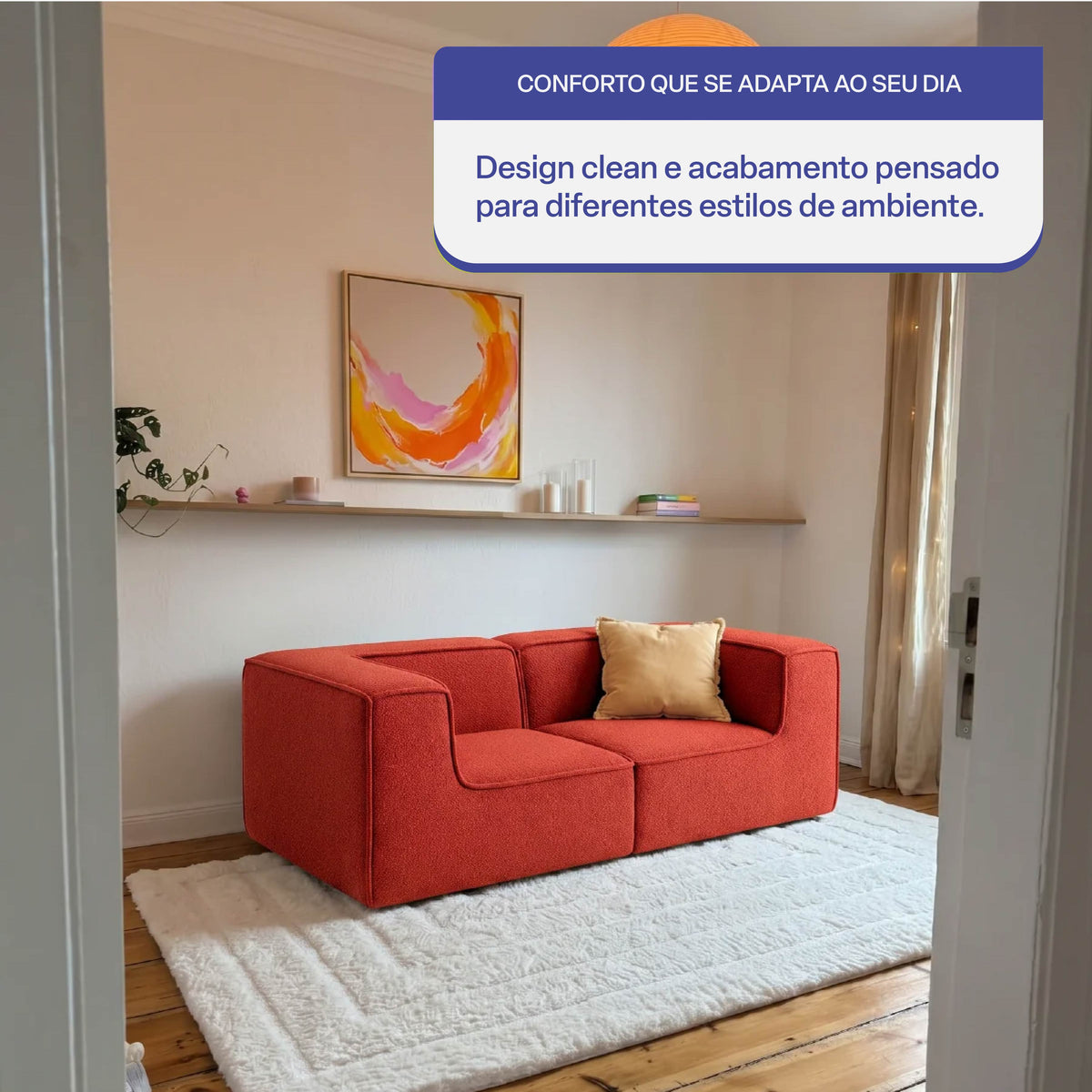 Sofá Modular Flow 2 Lugares 2 Cantos em Boucle Plus Terracota