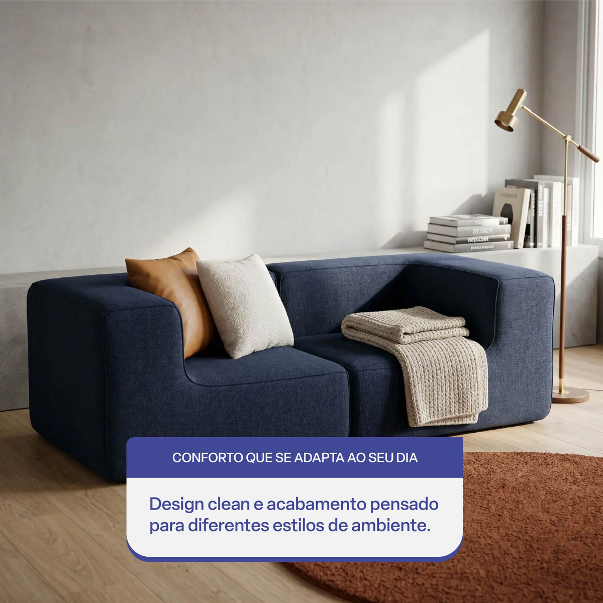 Sofá Modular Flow 2 Lugares 2 Cantos em Boucle Azul Marinho