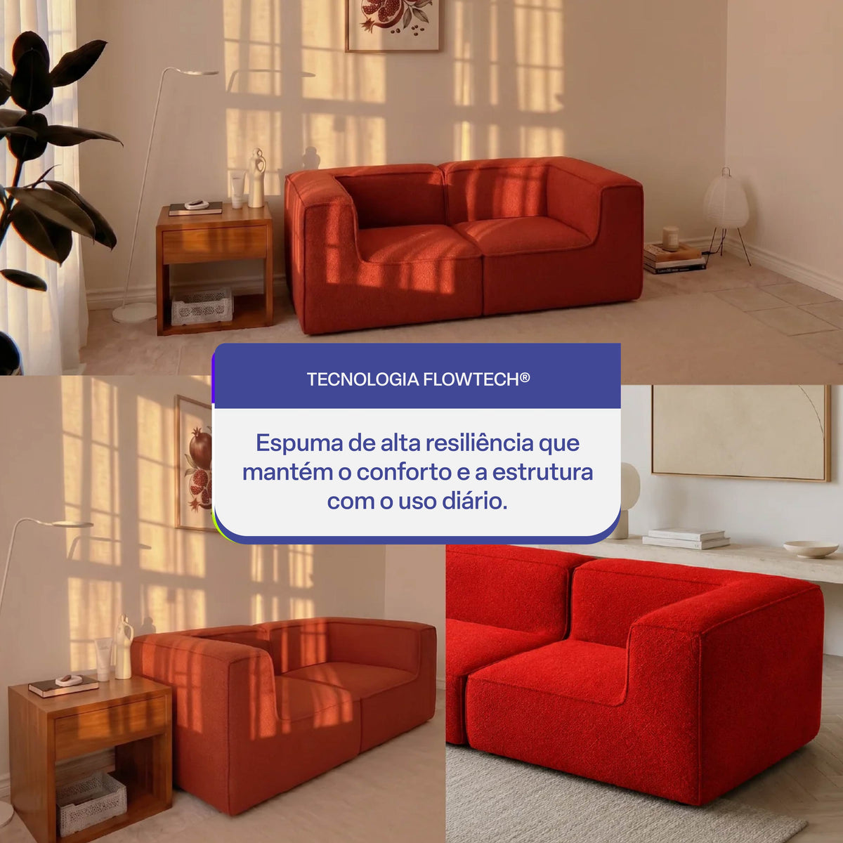 Sofá Modular Flow 2 Lugares 2 Cantos em Boucle Plus Terracota