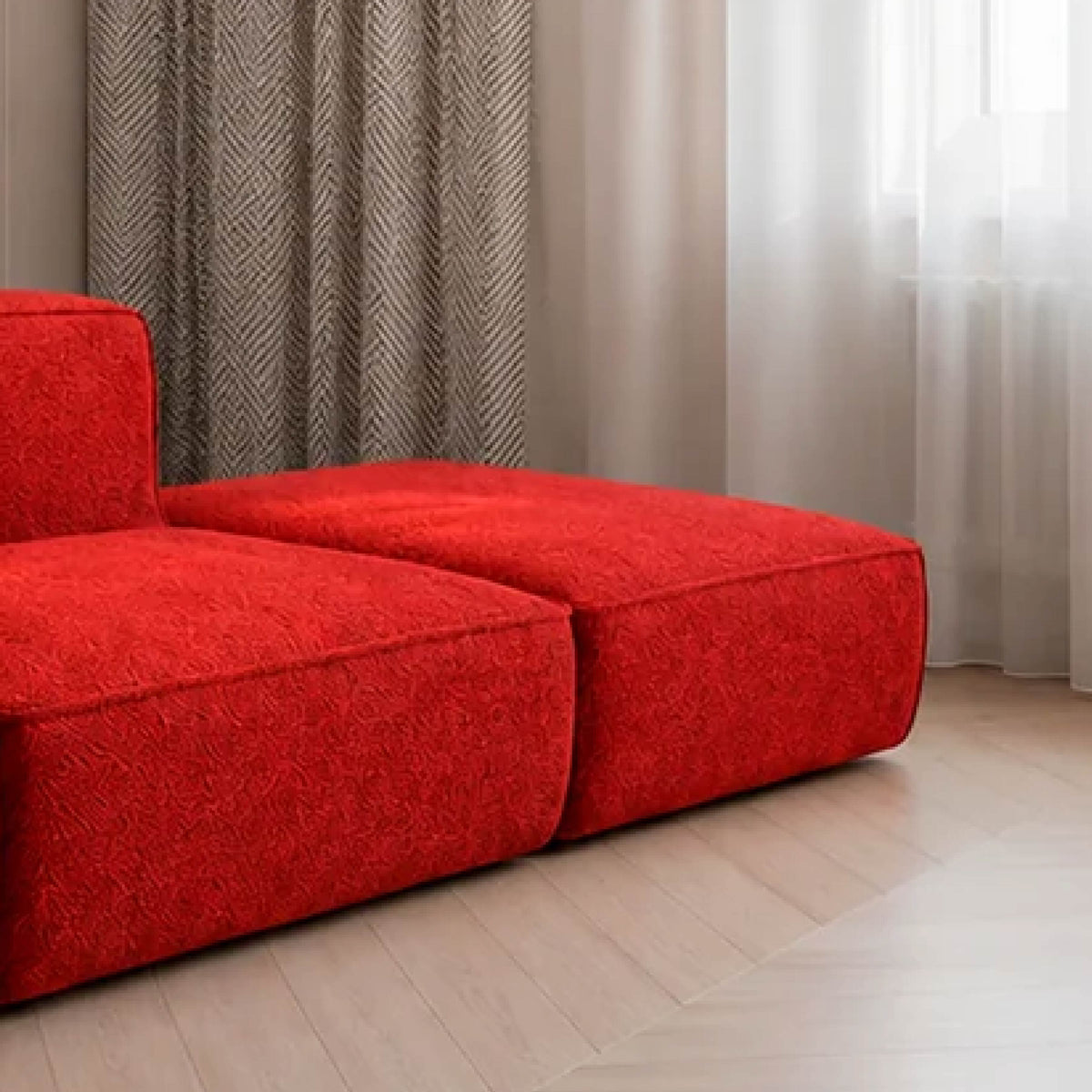 Sofá Modular Flow 2 Lugares 1 Canto com 1 Apoio de Pé em Boucle Plus Terracota