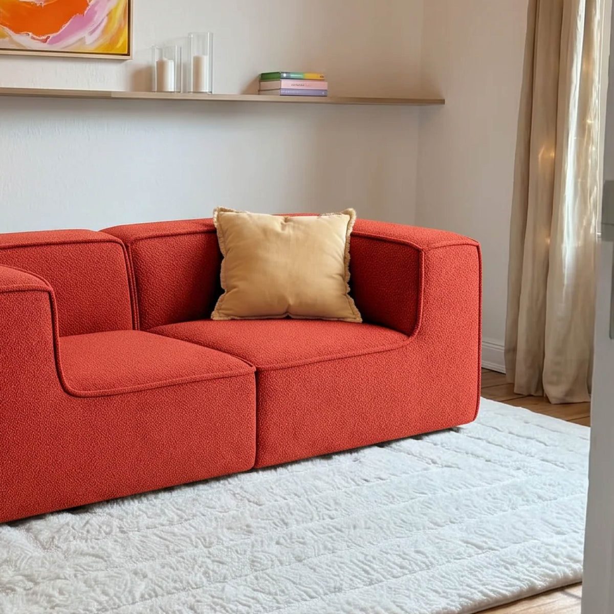 Sofá Modular Flow 2 Lugares 2 Cantos em Boucle Plus Terracota