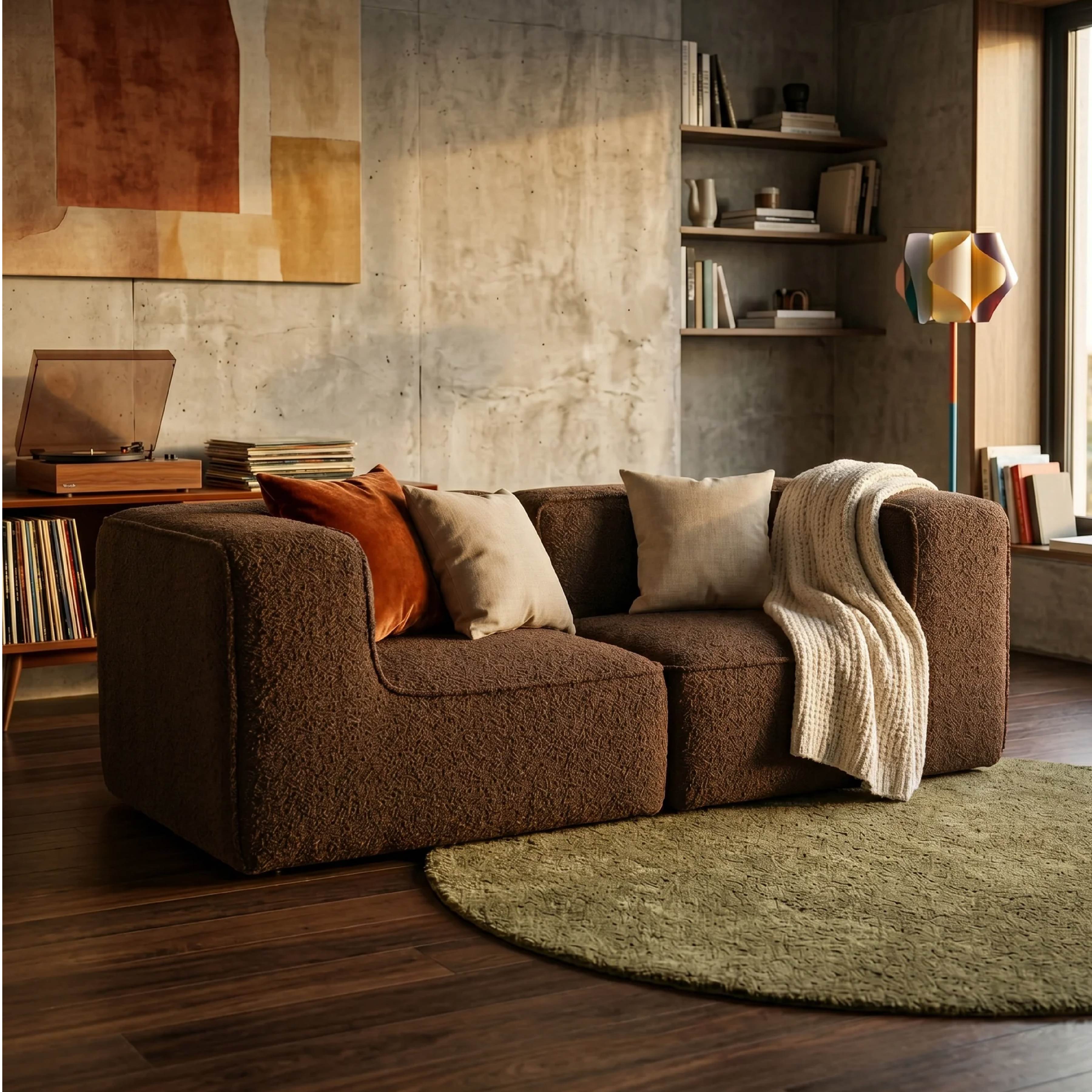 Sofá Modular Flow 2 Lugares 2 Cantos em Boucle Plus Marrom