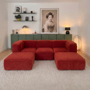 Sofá Modular Flow 3 Lugares 2 Cantos com 2 Apoios de Pé em Boucle Plus Terracota