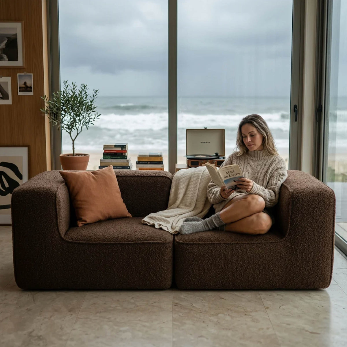 Sofá Modular Flow 2 Lugares 2 Cantos em Boucle Plus Marrom