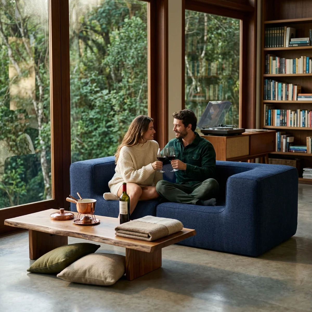 Sofá Modular Flow 2 Lugares 2 Cantos em Boucle Azul Marinho
