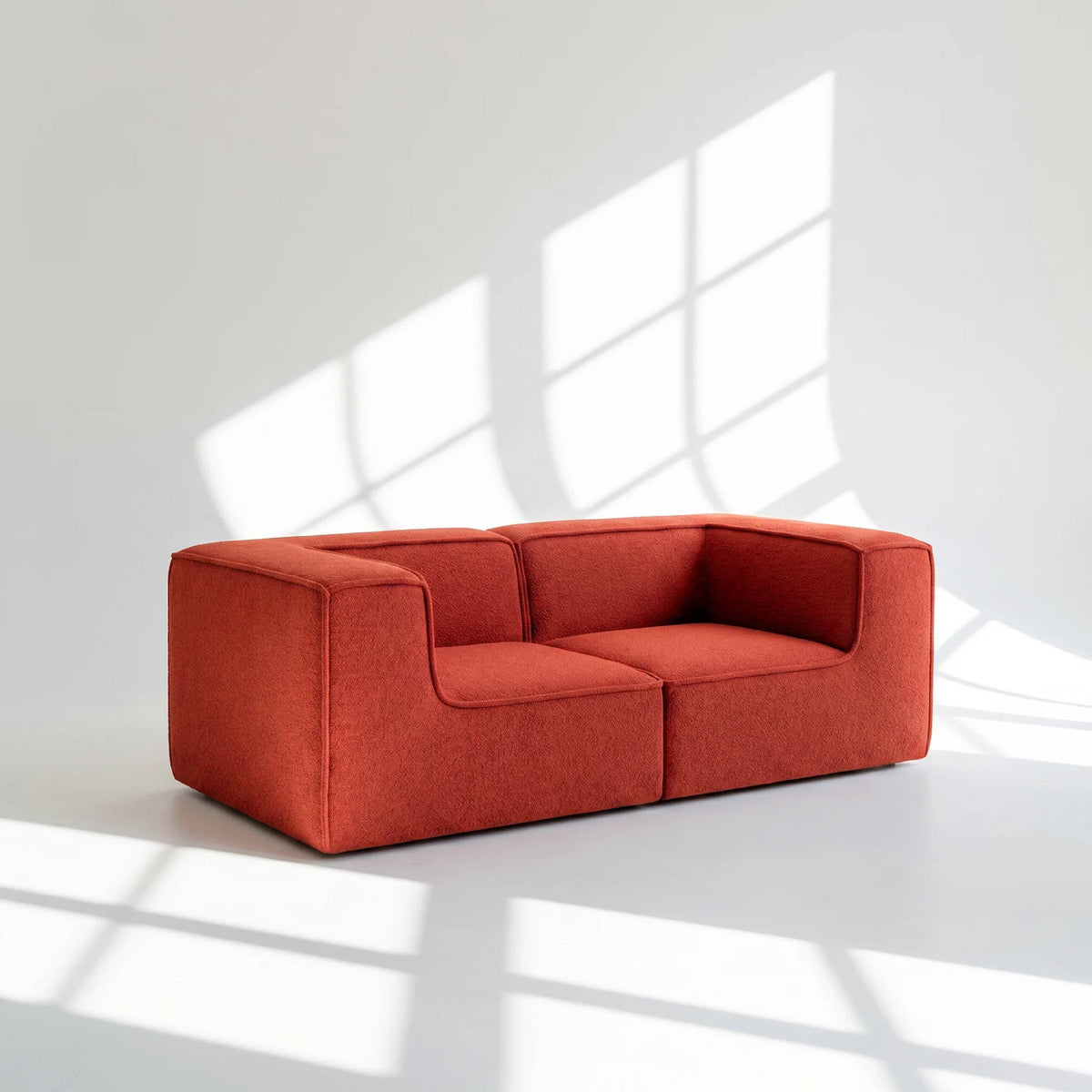 Sofá Modular Flow 2 Lugares 2 Cantos em Boucle Plus Terracota