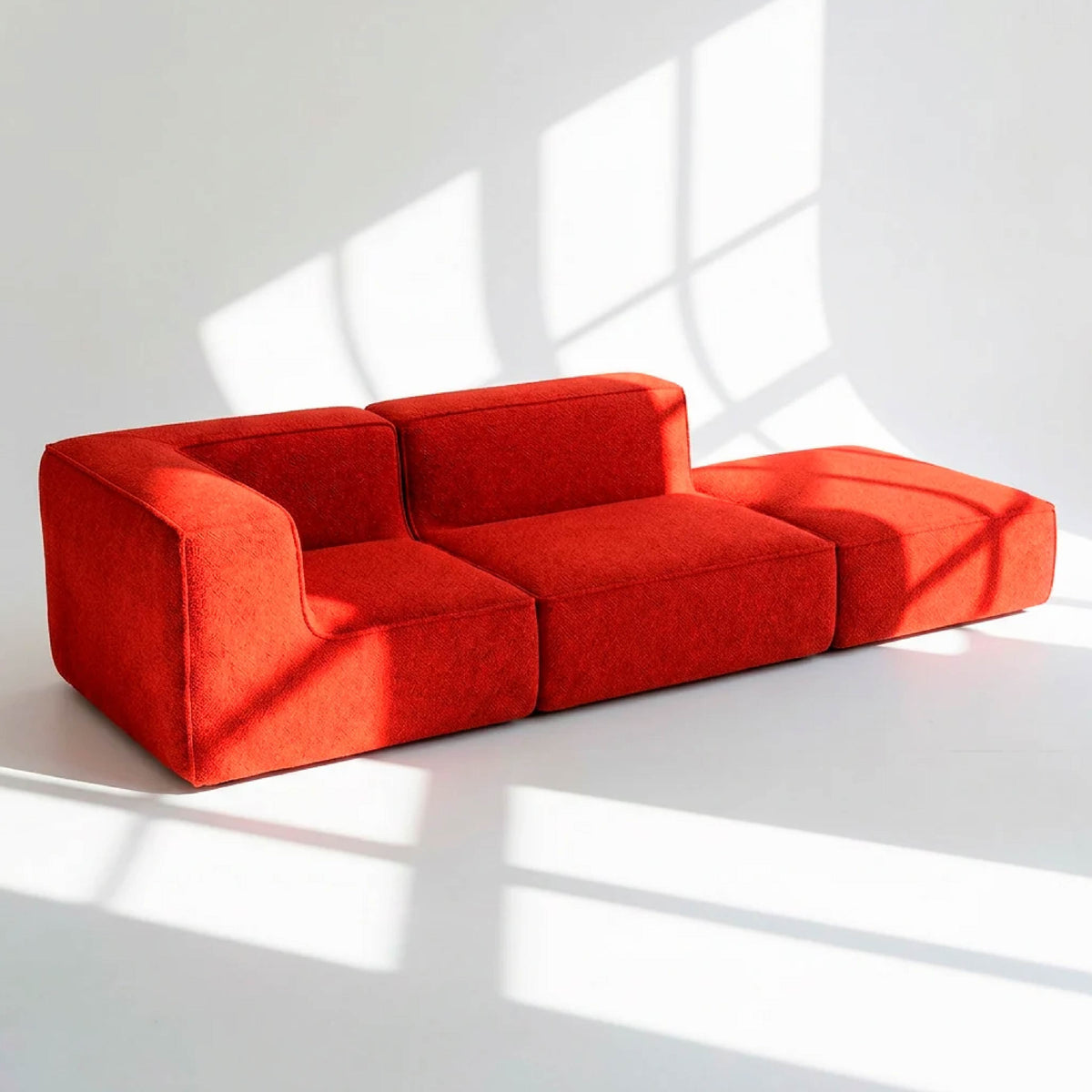 Sofá Modular Flow 2 Lugares 1 Canto com 1 Apoio de Pé em Boucle Plus Terracota