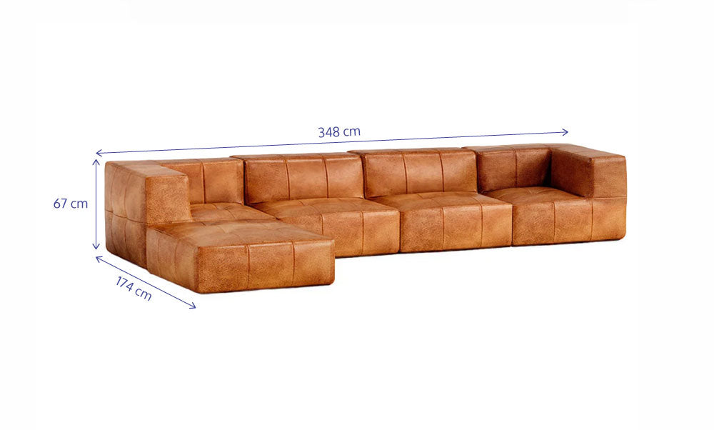 Sofá Modular 4 Lugares 2 Cantos com 1 Apoio de Pé em Poli-Couro Marrom